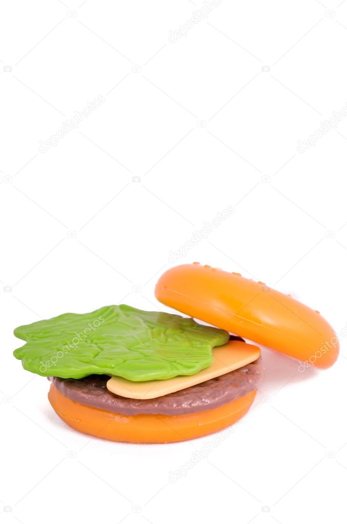 Plastic toy hamburger with bun