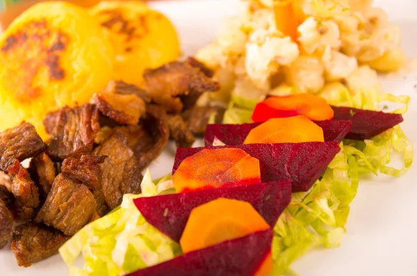 Fritada, fried pork, traditional ecuatorian dish. — Stock Photo, Image