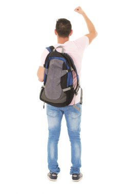 Öğrenci beyaz zemin üzerinde bir sırt çantası