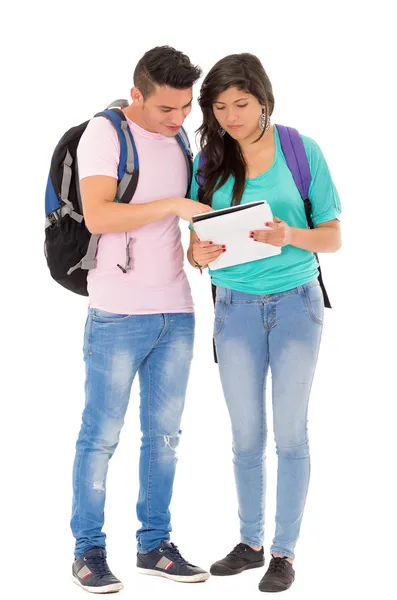 Studenter med ryggsäck vit bakgrund — Stockfoto