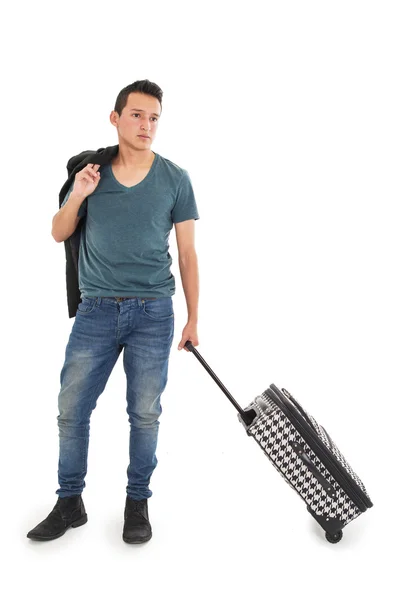 Man with luggage on a white background — Stock Photo, Image