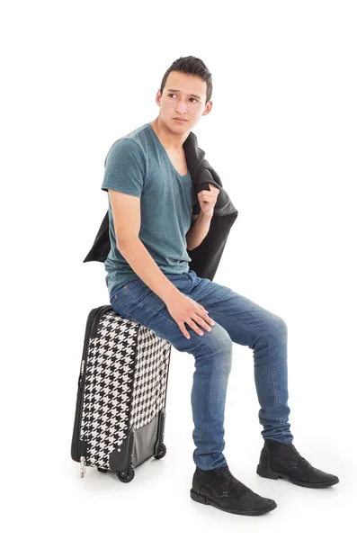 Man with luggage on a white background — Stock Photo, Image