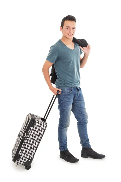 Hombre con equipaje sobre fondo blanco — Foto de Stock
