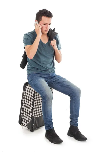 Homme avec bagages sur fond blanc — Photo