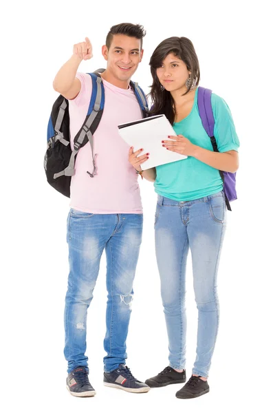 Estudiantes con mochila fondo blanco — Foto de Stock