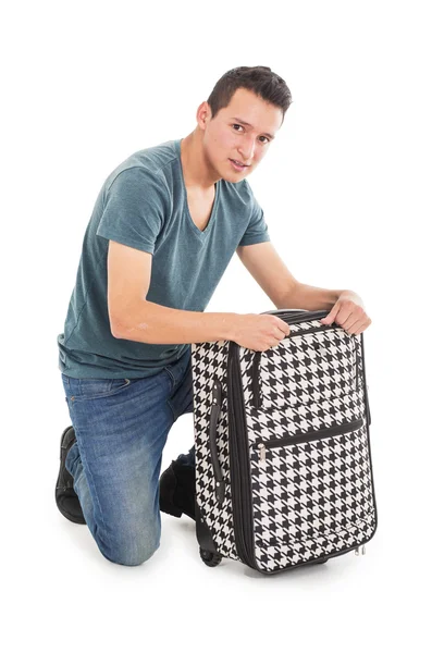 Homme avec bagages sur fond blanc — Photo