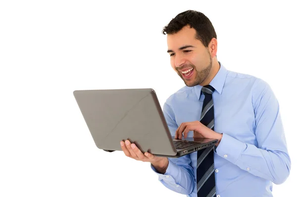 Homme de bureau avec ordinateur portable — Photo