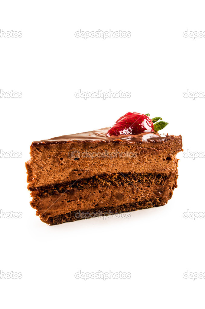 chocolate mousse cake with strawberry on top