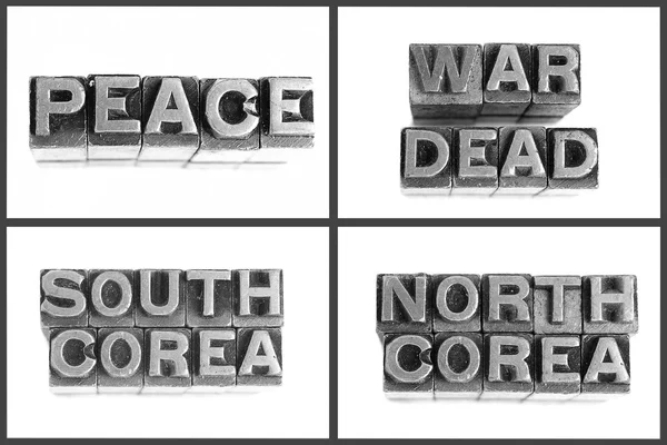 Metallbuchstaben Frieden, Krieg, Tote, Südkorea, Nordkorea — Stockfoto