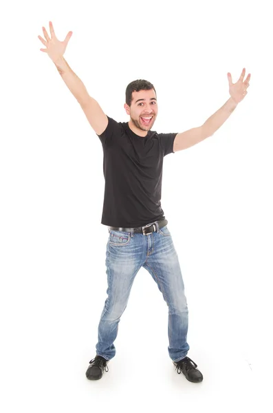 Bonito feliz cara posando com braços para cima — Fotografia de Stock