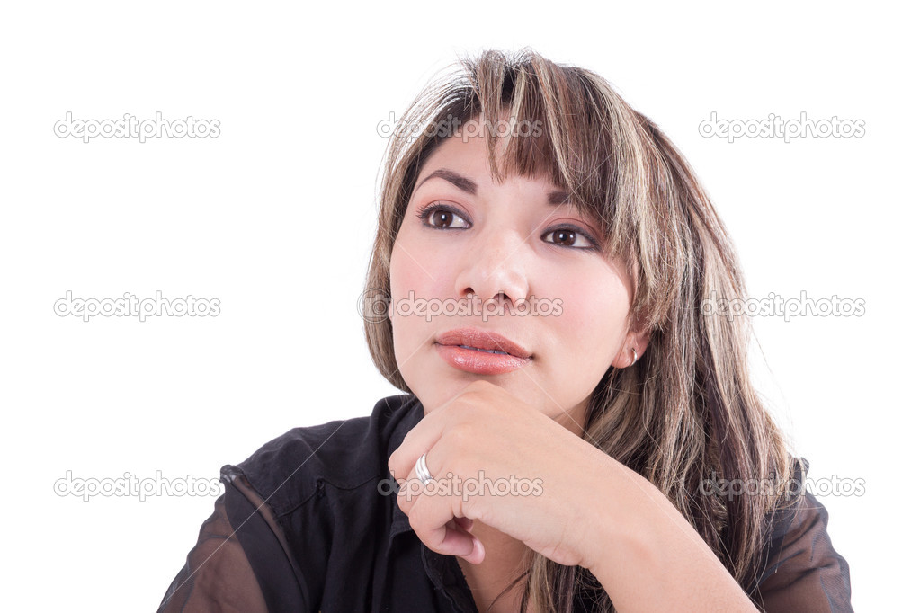 hispanic girl posing with hand under her face