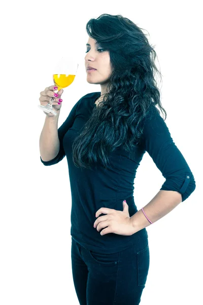 Latin girl holding a glass of wine — Stock Photo, Image