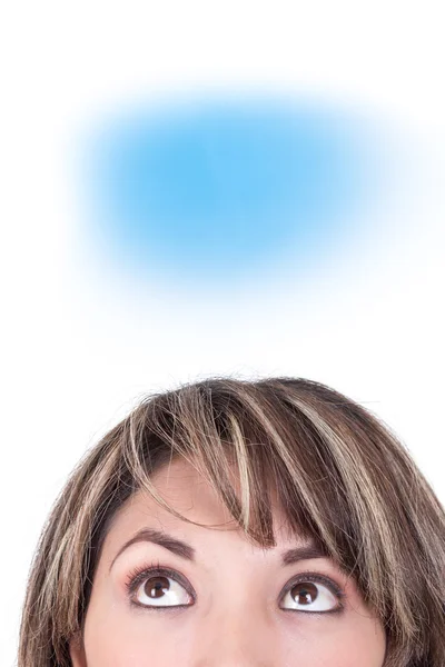 Closeup of girl thinking looking up — Stock Photo, Image