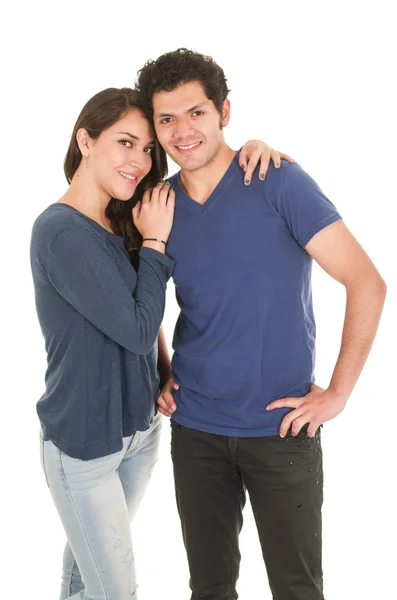 Bonito latina casal vestido de azul — Fotografia de Stock