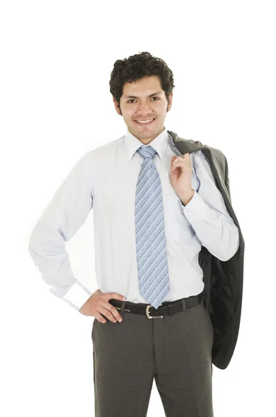 Atraktivní muž v košili a modrou kravatu pózuje — Stock fotografie