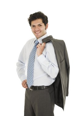 gömlek ve mavi kravat poz giyen İspanyol delikanlı