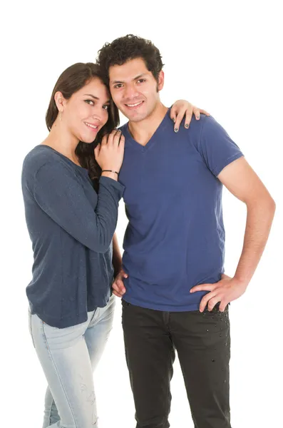 Cute latin couple dressed in blue — Stock Photo, Image