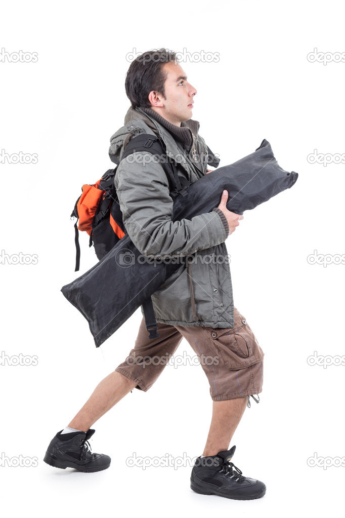 man carrying backpack
