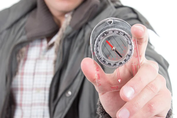 Closeup of hand holding a compass — Stock Photo, Image