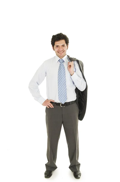 Atractivo hombre usando camisa y azul corbata posando —  Fotos de Stock