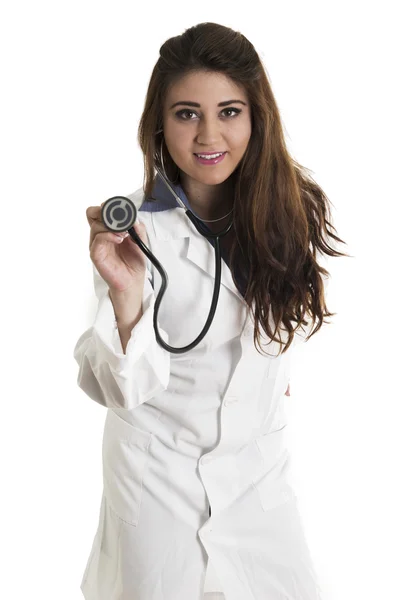 Jeune belle femme médecin amical avec un stéthoscope — Photo