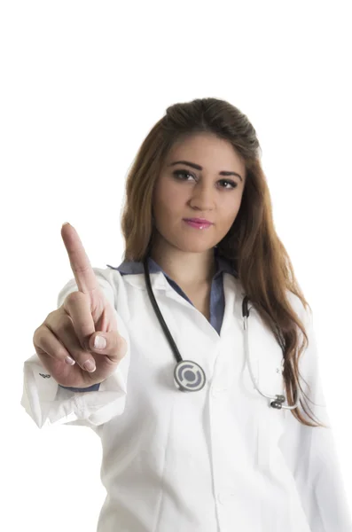 Jonge mooie vriendelijke vrouwelijke arts met een stethoscoop — Stockfoto