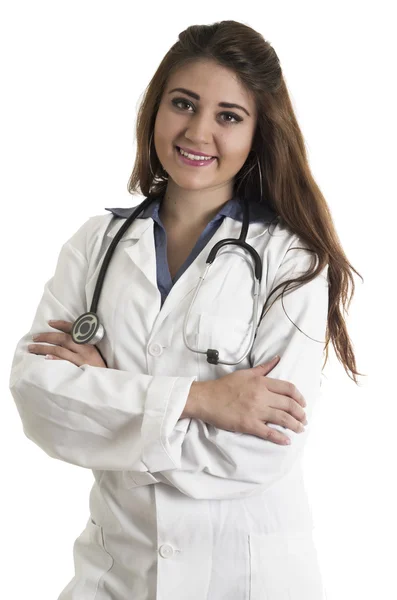 Jeune belle femme médecin amical avec un stéthoscope — Photo