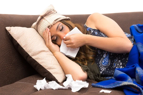 Beautiful young sick girl with a cold — Stock Photo, Image