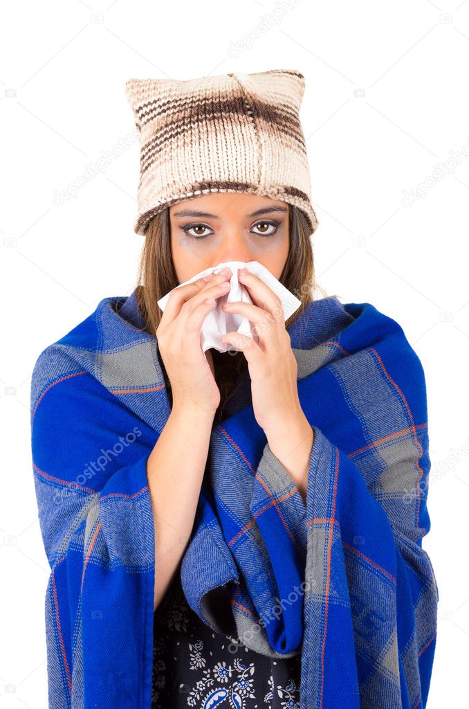 Beautiful young sick girl with a cold