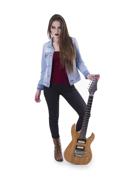 Hermosa chica rockera con guitarra eléctrica —  Fotos de Stock