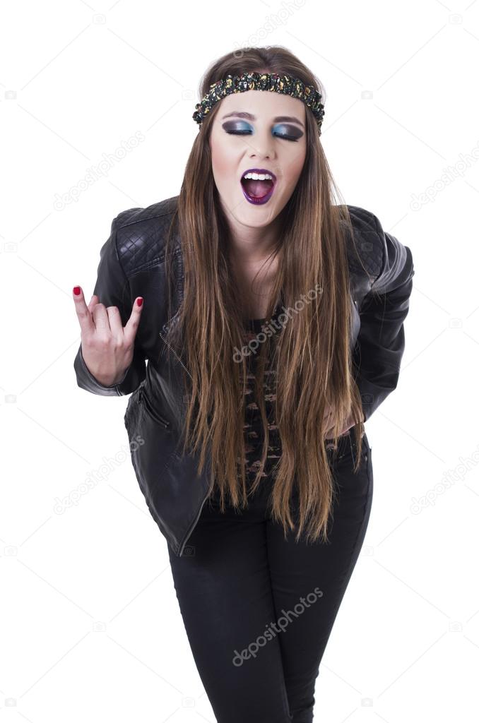 Beautiful teenage girl wearing black leather jacket — Stock Photo ...