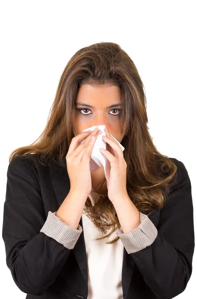 Young pretty working woman with a cold — Stock Photo, Image