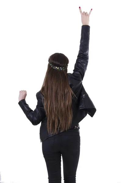 Pretty cool dark rocker trendy young brunette girl — Stock Photo, Image