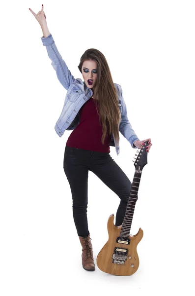 Linda menina roqueiro com guitarra elétrica — Fotografia de Stock