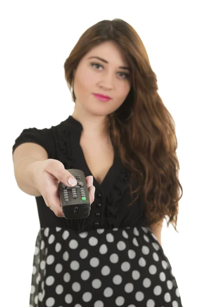 Young girl holding remote control — Stock Photo, Image