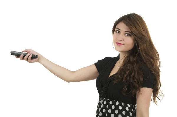 Young girl holding remote control — Stock Photo, Image