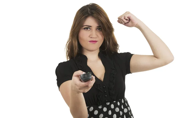 Young girl holding remote control — Stock Photo, Image