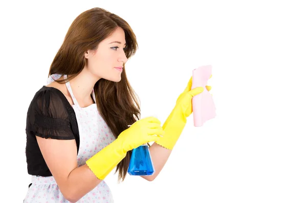 Pretty young brunette girl cleaning — Stock Photo, Image