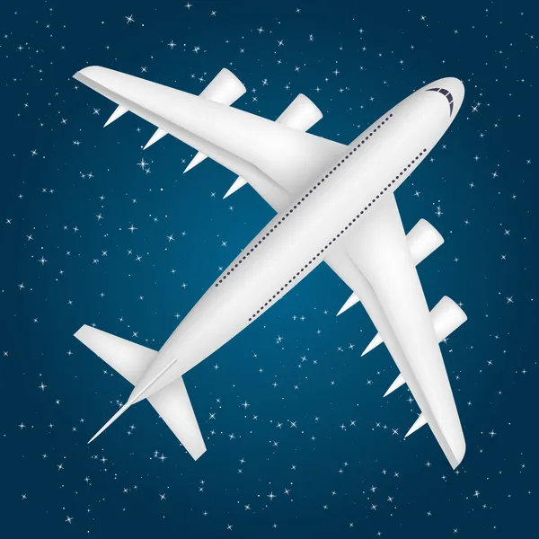 Passagierflugzeug am Sternenhimmel — Stockvektor
