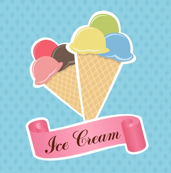 Ice cream egy kürt többszínű golyók, kék háttérrel — Stock Vector