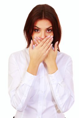 eliyle ağzını üzerine şaşırmış kadın