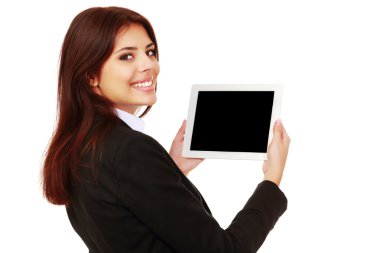 iş kadını gösteren bir ekran elektronik Tablet