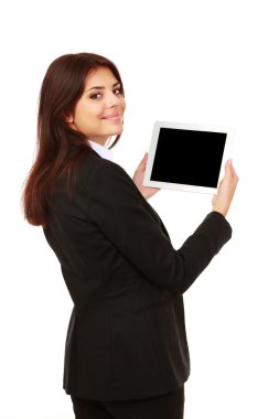 iş kadını gösteren bir ekran elektronik Tablet