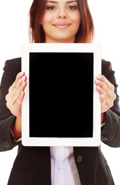 Businesswoman holding touchpad electronic tablet — Stock Photo, Image