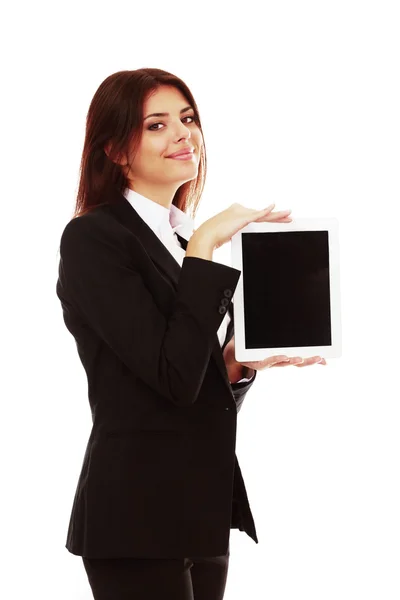 Empresaria mostrando una pantalla de tableta electrónica — Foto de Stock