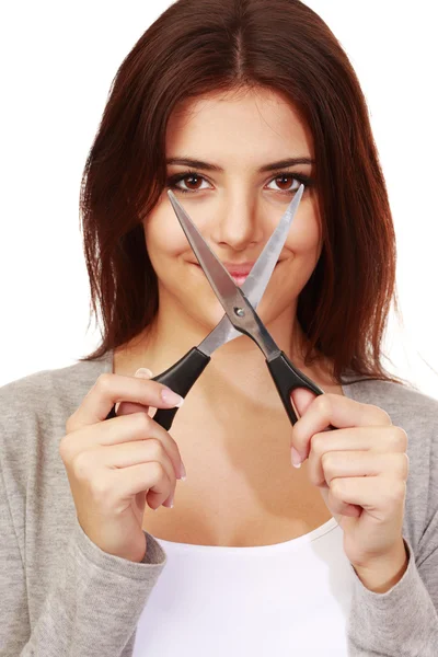 Woman with scissors — Stock Photo, Image