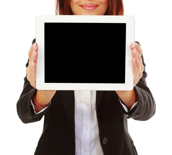 Businesswoman holding touchpad electronic tablet — Stock Photo, Image