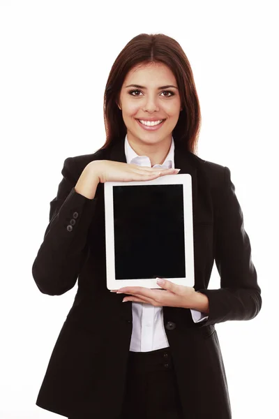 Empresaria mostrando una pantalla de tableta electrónica — Foto de Stock