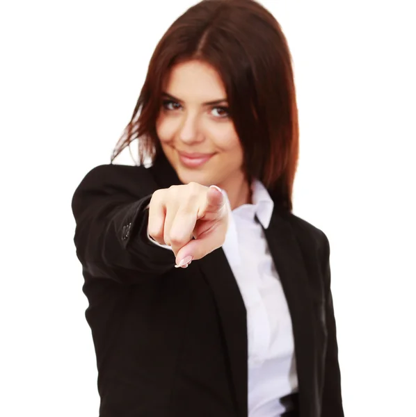 Young happy businesswoman pointing at you — Stock Photo, Image