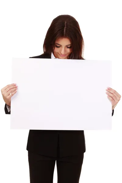 Businesswoman holding a banner Stock Image